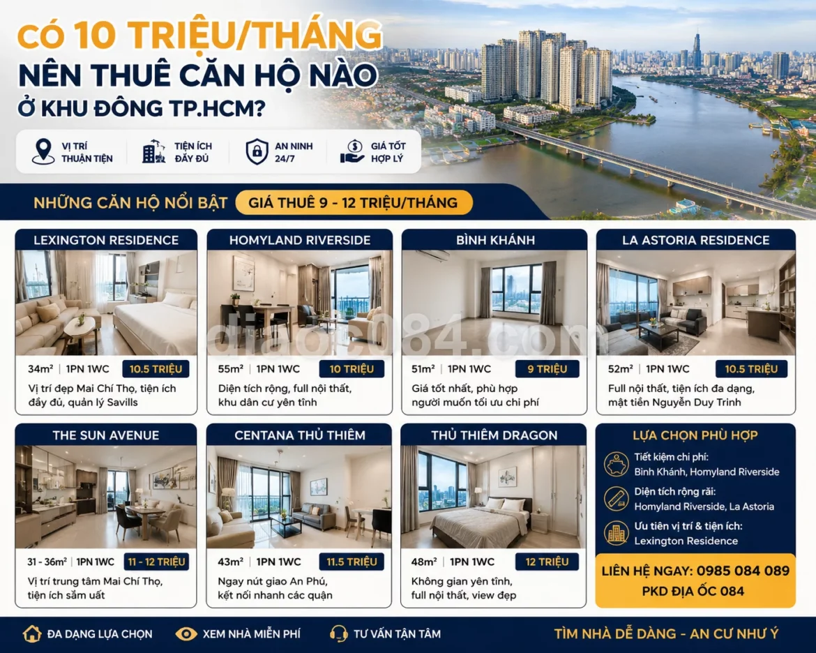 căn hộ khu đông có giá thuê tầm 10 triệu