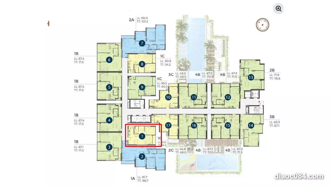 Bán Căn Hộ Precia Quận 2 &#8211; 54m 1PN View Hồ Bơi, Full Nội Thất